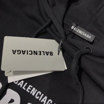 Balenciaga Crew Hoodies in Black and White Printed Curly Fleece