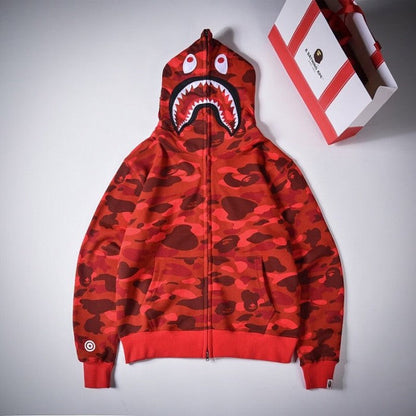 Bape 1st Camo Shark Full Hoodies Red