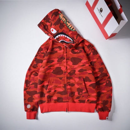 Bape 1st Camo Shark Full Hoodies Red