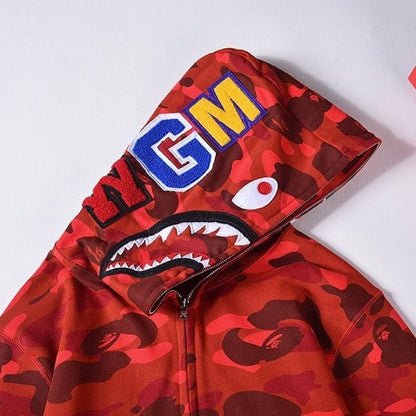 Bape 1st Camo Shark Full Hoodies Red