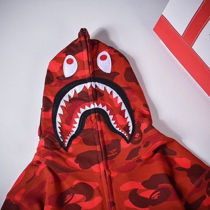 Bape 1st Camo Shark Full Hoodies Red