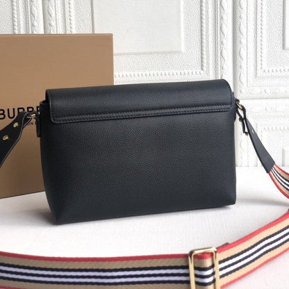 BUR Leather and Vintage Check Note Crossbody Bag Black