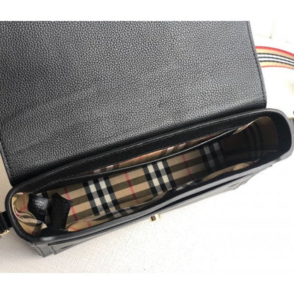 BUR Leather and Vintage Check Note Crossbody Bag Black