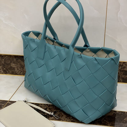 B V Tote in Intrecciato Nappa Leather Blue