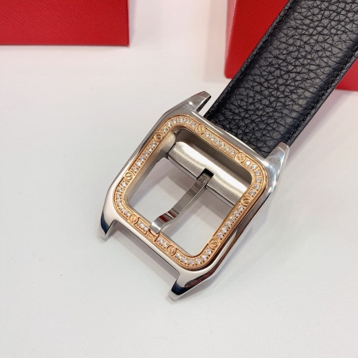 Santos de Cartier Belt Black Leather with Gold Buckle