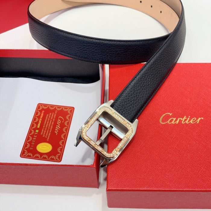 Santos de Cartier Belt Black Leather with Gold Buckle