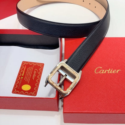 Santos de Cartier Belt Black Leather with Gold Buckle