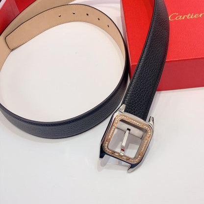 Santos de Cartier Belt Black Leather with Gold Buckle