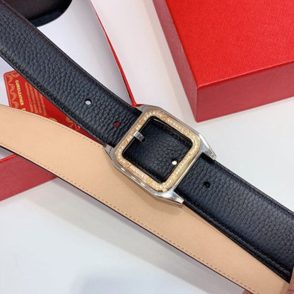 Santos de Cartier Belt Black Leather with Gold Buckle