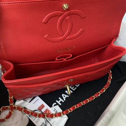 CC Lambskin Leather Classic Flap Bag Red / Gold