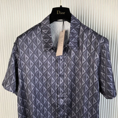 CD Diamond Short-Sleeved Shirt Deep Gray Silk Twill