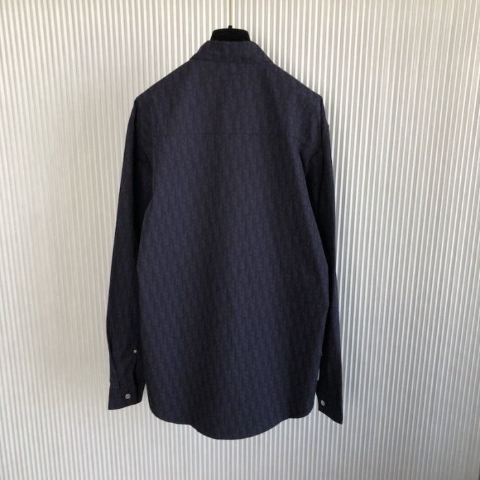 Navy Blue and Black Dior Oblique Kasuri Cotton Denim Overshirt