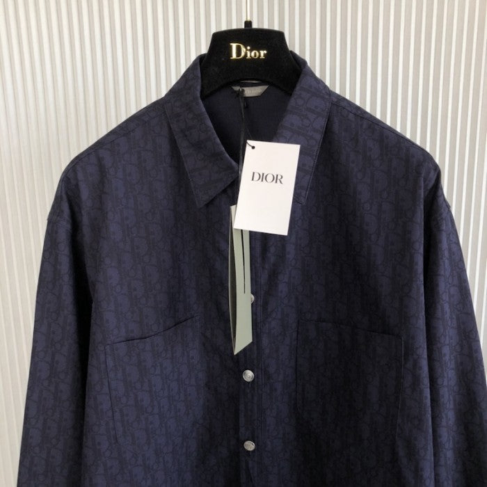 Navy Blue and Black Dior Oblique Kasuri Cotton Denim Overshirt