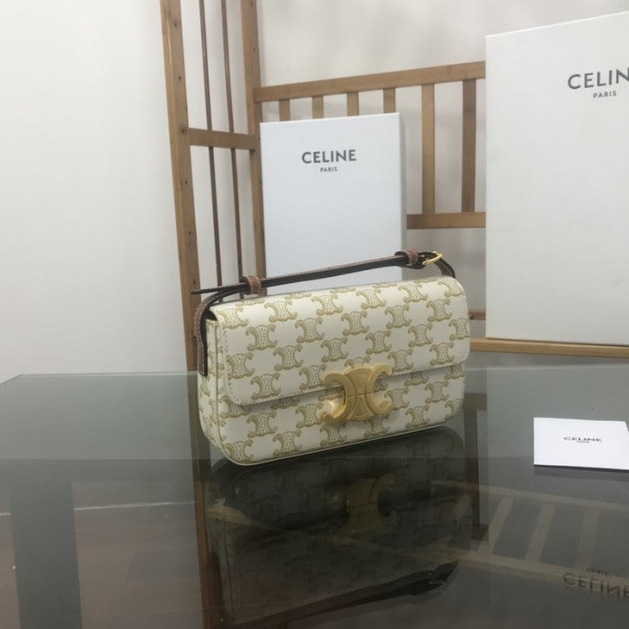 Celine Shoulder Bag Triomphe in shiny calfskin and canvas