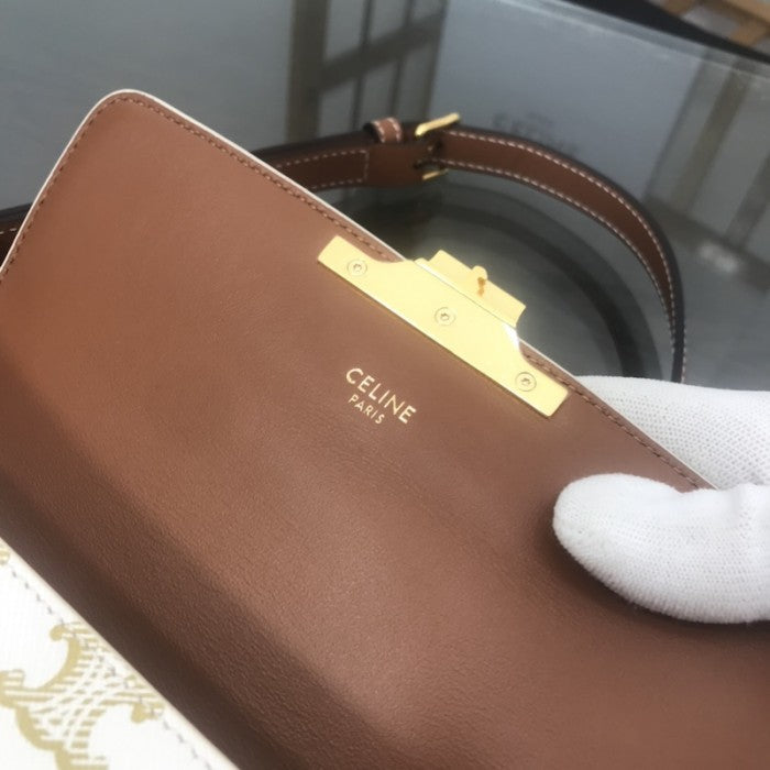 Celine Shoulder Bag Triomphe in shiny calfskin and canvas