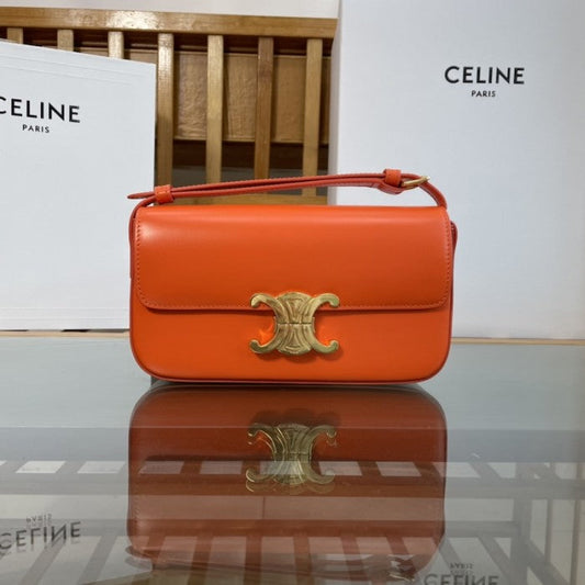 Celine Shoulder Bag Triomphe in shiny calfskin Orange