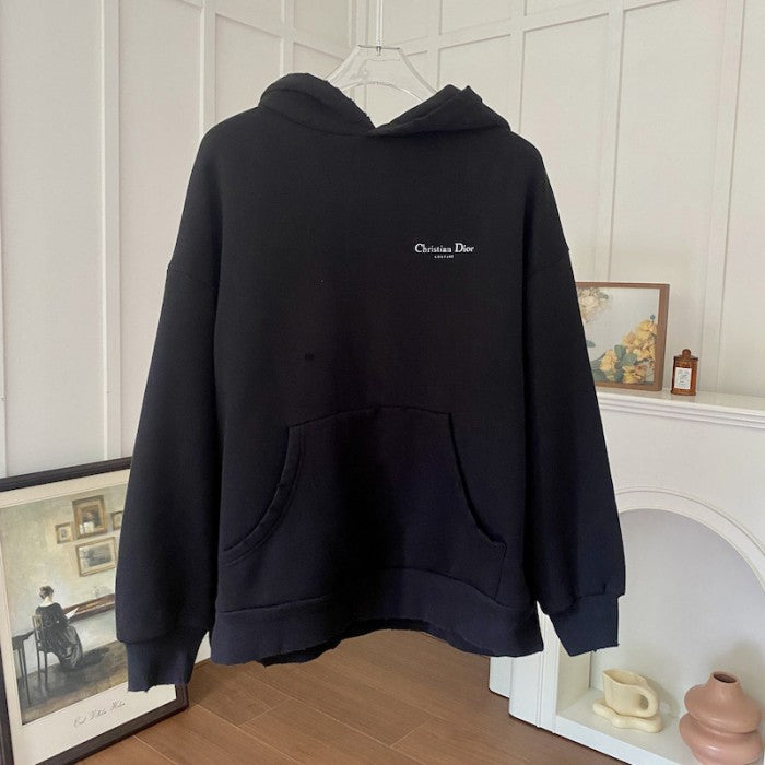 Christian Dior Couture Hooded Sweatshirt Black Cotton Fleece