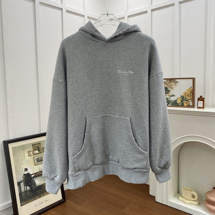 Christian Dior Couture Hooded Sweatshirt Gray Cotton Fleece