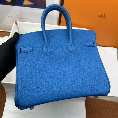 HM Birkin Nata Swift Blue For Women Silver Toned Hardware 10in/25cm