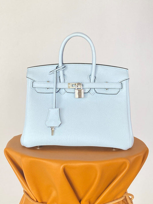 HM Birkin Nata Swift Light Blue For Women Silver Toned Hardware 10in/25cm