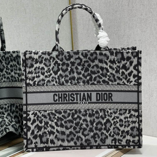 Dior Book Tote Gray Leopard Mizza Embroidery