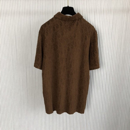 Oversized Dior Oblique Polo Shirt Brown Terry Cotton Jacquard