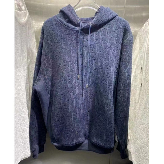 Oversized Hooded Sweatshirt with Dior Oblique Motif Blue