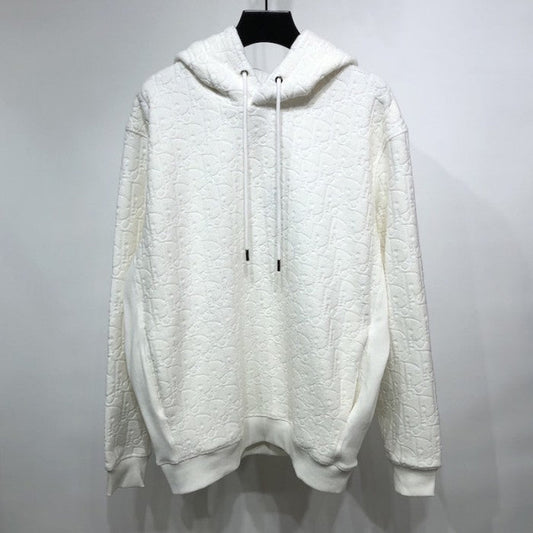 Oversized Hooded Sweatshirt with Dior Oblique Motif White