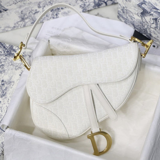 Dior Oblique Saddle Bag White