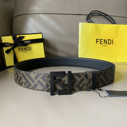 Fendi Brown leather and fabric belt 7C0432