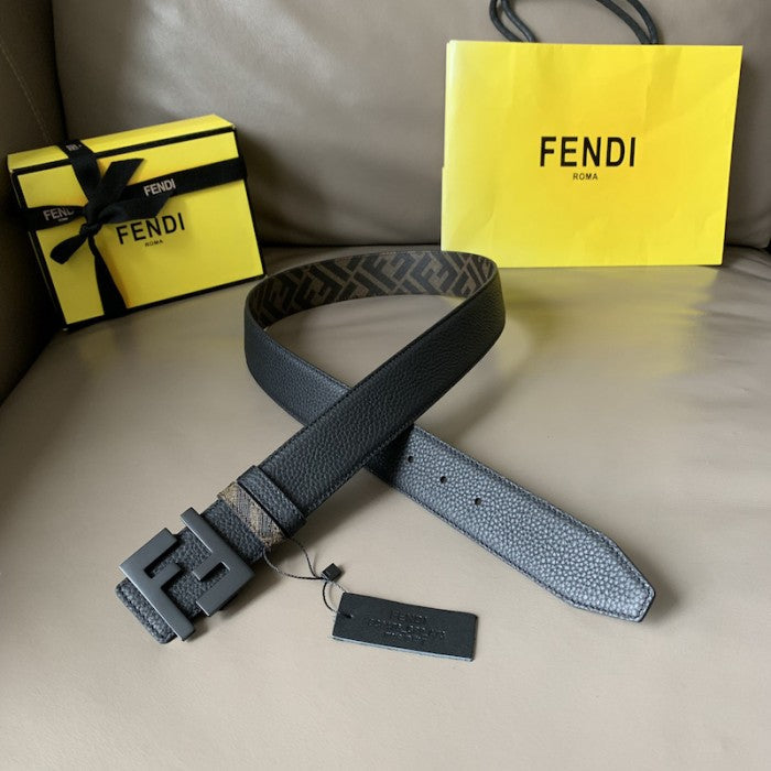 Fendi Brown leather and fabric belt 7C0432