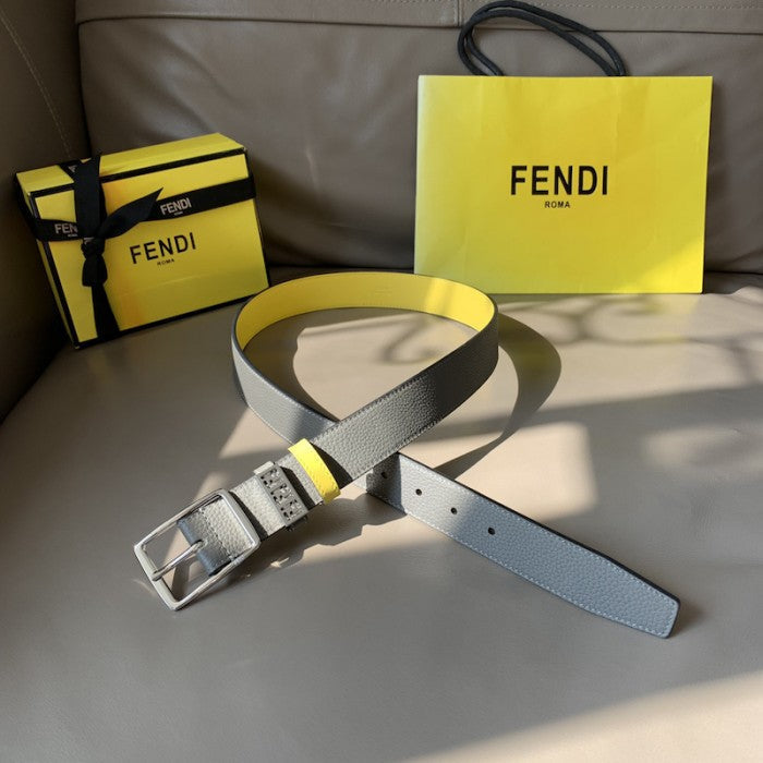 Fendi Leather belt with Pin Buckle Grey / Silver 7C0435