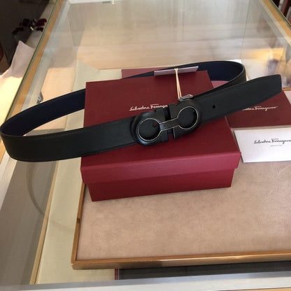 Ferragamo Reversible and adjustable Gancini belt Black/ Blue