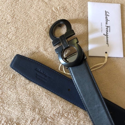 Ferragamo Reversible and adjustable Gancini belt Black/ Blue