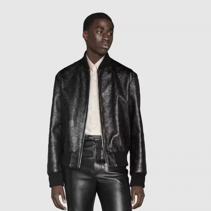 Gucci GG leather bomber jacket أ½673925