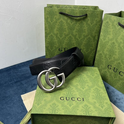 Gucci GG Marmont embossed leather belt Black