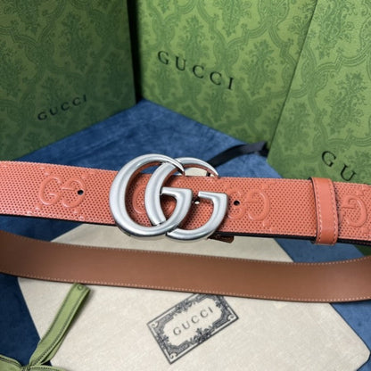 Gucci GG Marmont embossed leather belt Brown