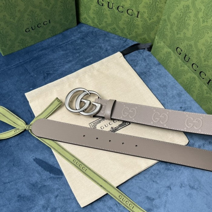 Gucci GG Marmont embossed leather belt Grey