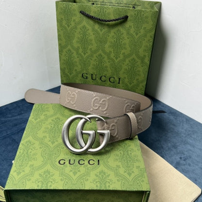 Gucci GG Marmont embossed leather belt Grey