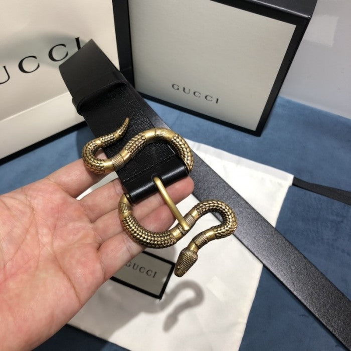 Gucci Leather belt with snake buckle Black ý458935