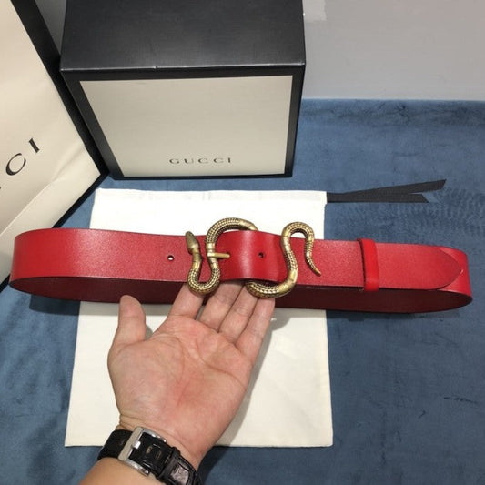 Gucci Leather belt with snake buckle Red ý458935