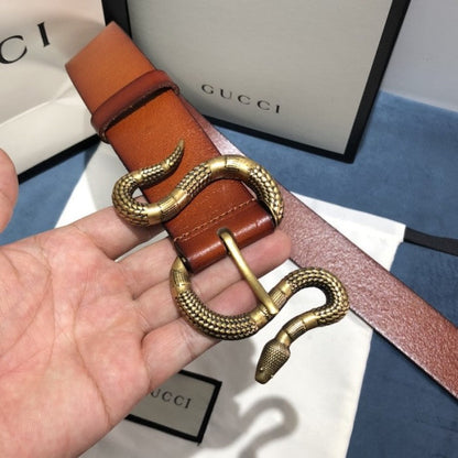 Gucci Leather belt with snake buckle Tan ý458935