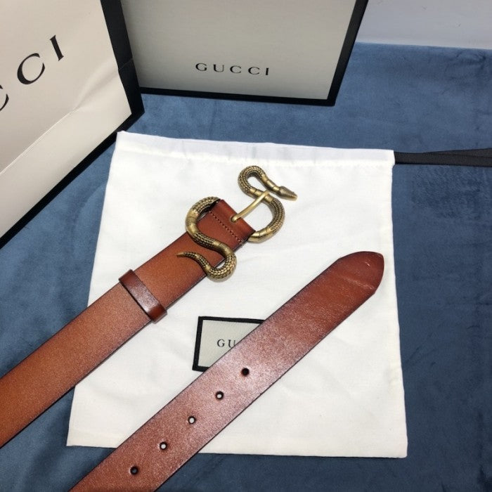 Gucci Leather belt with snake buckle Tan ý458935