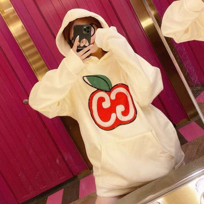 Gucci Hooded sweatshirt with GG apple print white