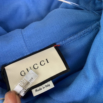 Gucci Band Print Hooded Sweatshirt Blue