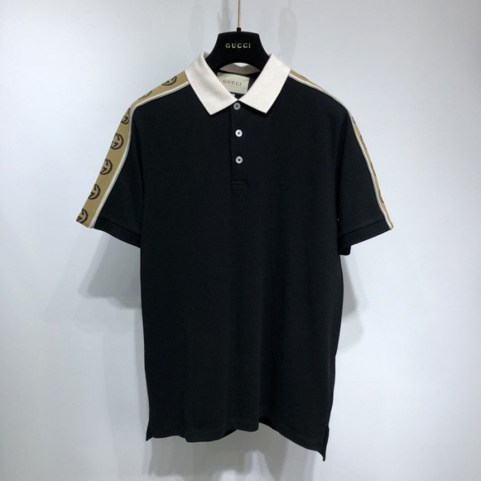 Gucci Cotton polo with Interlocking G stripe Black