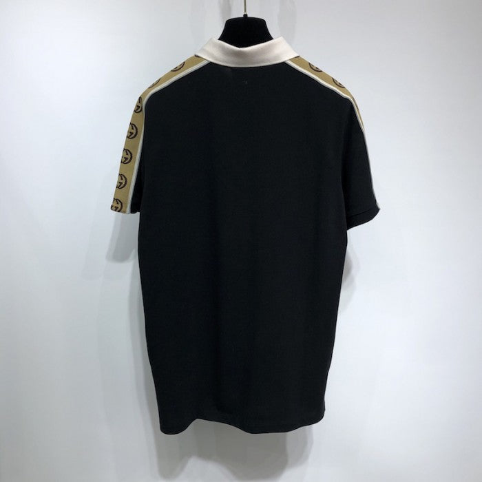 Gucci Cotton polo with Interlocking G stripe Black