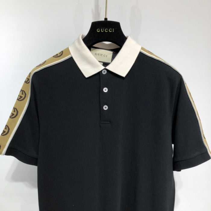 Gucci Cotton polo with Interlocking G stripe Black