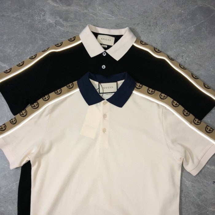 Gucci Cotton polo with Interlocking G stripe Black