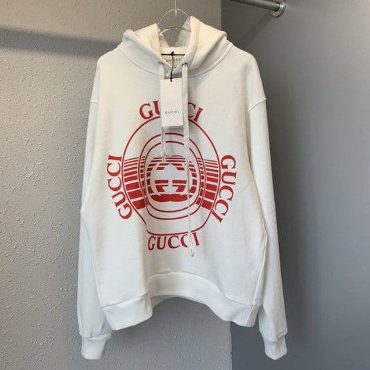 Gucci disk print oversize sweatshirt hoodie white